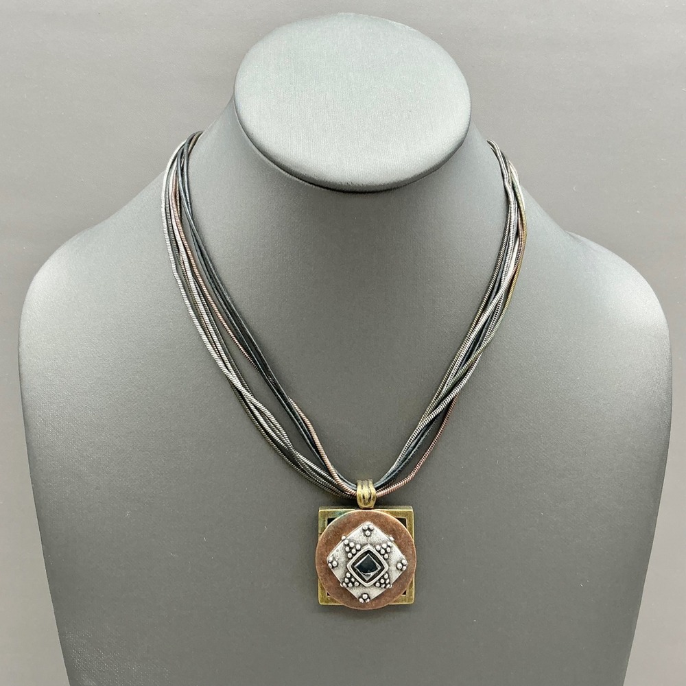 Chicos Pendant Necklace Women Mixed Metal Multistrand Snake Chain Geometric Boho